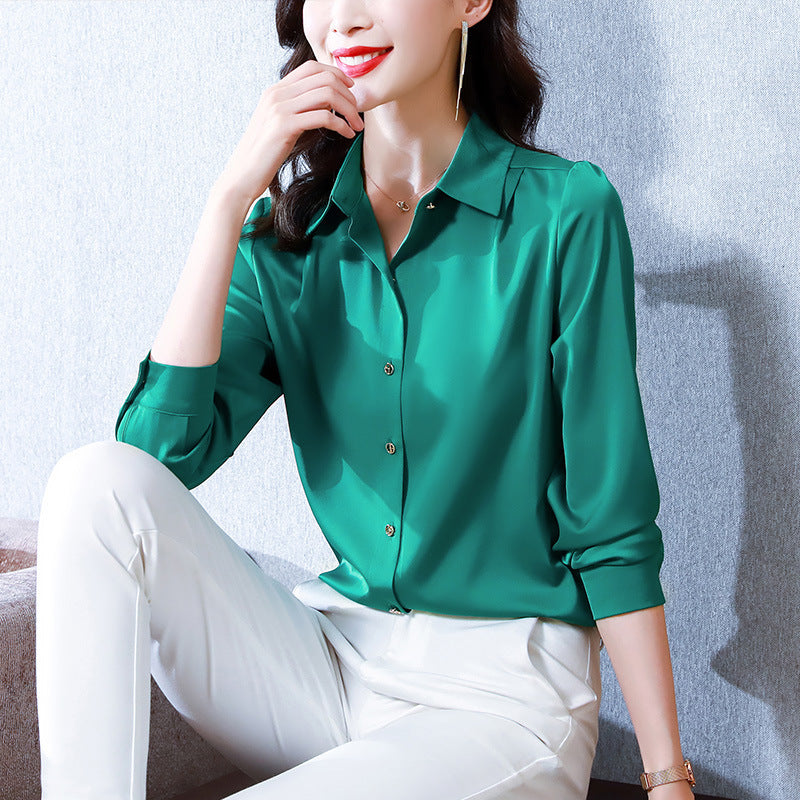 Silk Long-sleeved Shirt Women's Metal Button Temperament Commuter Top