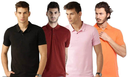 OS Cotton Blend Solid Half Sleeves Mens Polo Neck T-Shirt (Pack of 4) PRODUCT CODE (OS0005551)