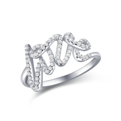 S925 Silver LOVE Ring Female Micro-encrusted Diamond Letters