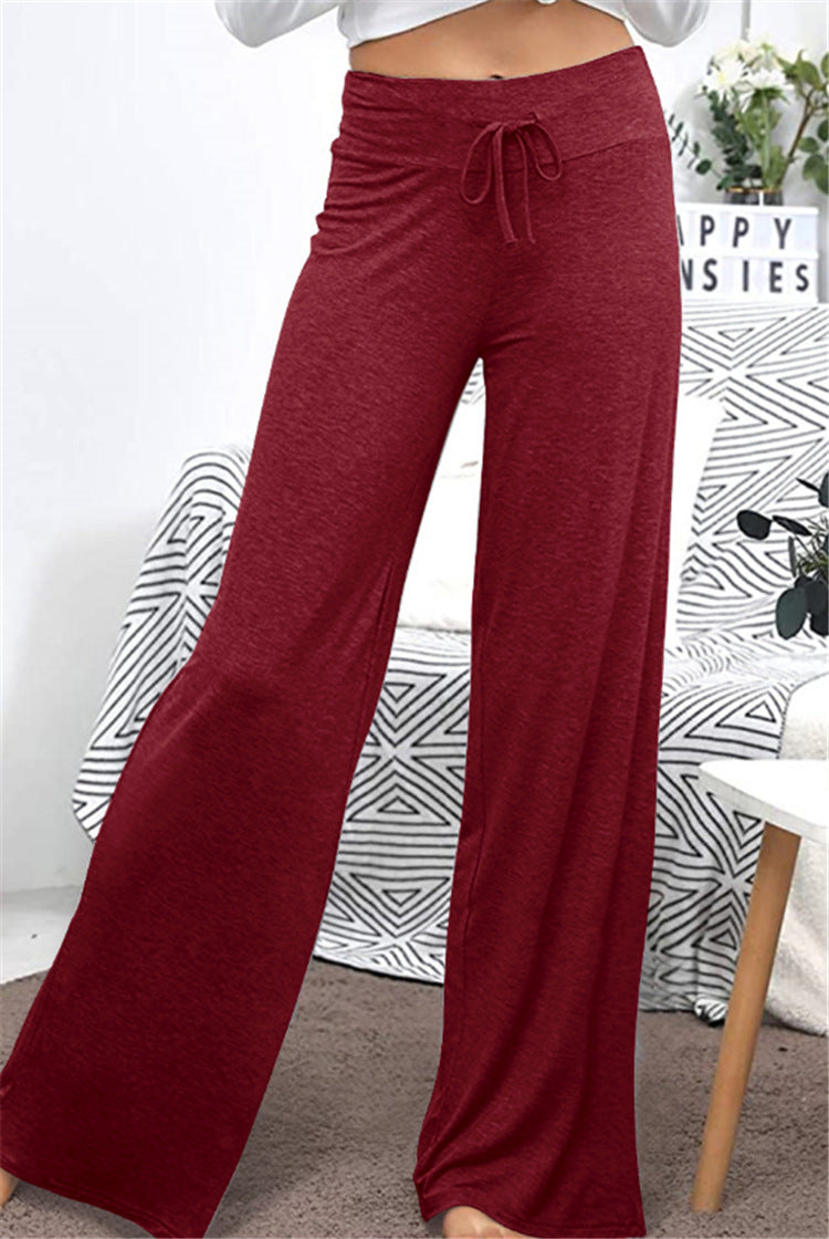 Loose Wide Leg High Waist Elastic Slacks In Solid Color