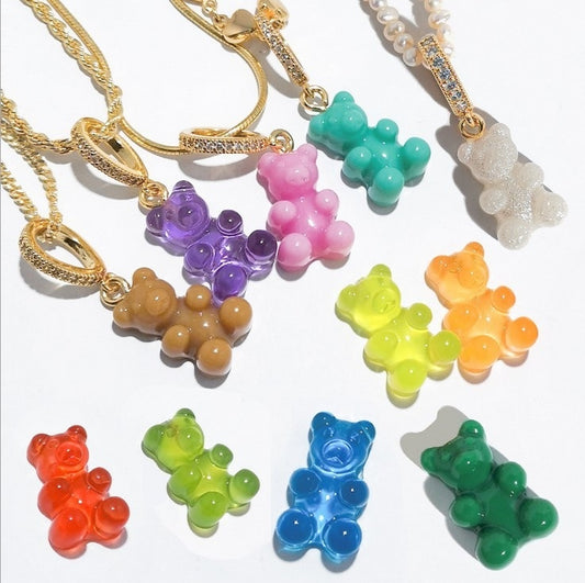 Colorful Gummy Bear Pendant Heart Necklace