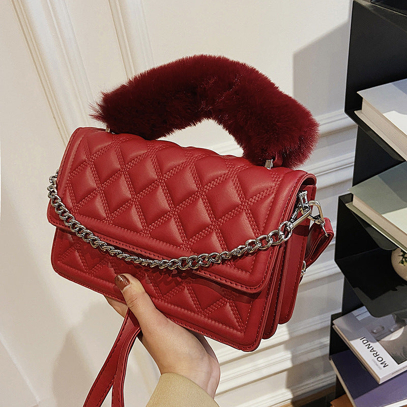 Retro All-match Rhomboid Fur Hand Carry Small Square Bag