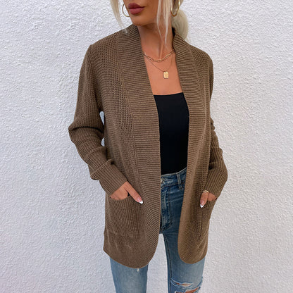 Women's Knitted Sweater Hem Curved Pocket Sweater Women's Jacket