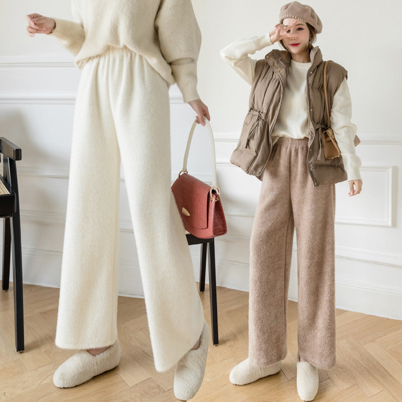 Mink Fleece Wide-leg Pants Thickened Casual Drape Knit