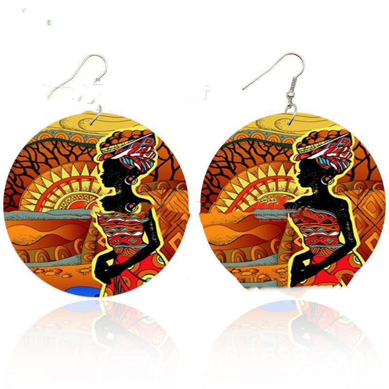 Exaggerated African Wooden Earrings Pattern Series Double-sided Printing