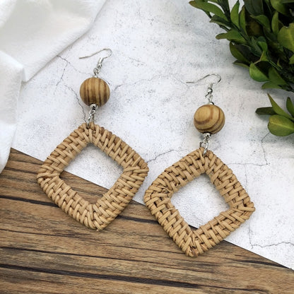 Vintage Forest Grass And Rattan Woven Handmade Earrings