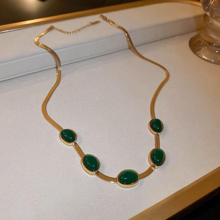 Oval Green Crystal Pendant Necklace Set With Bracelet PRODUCT CODE (OS0006892)