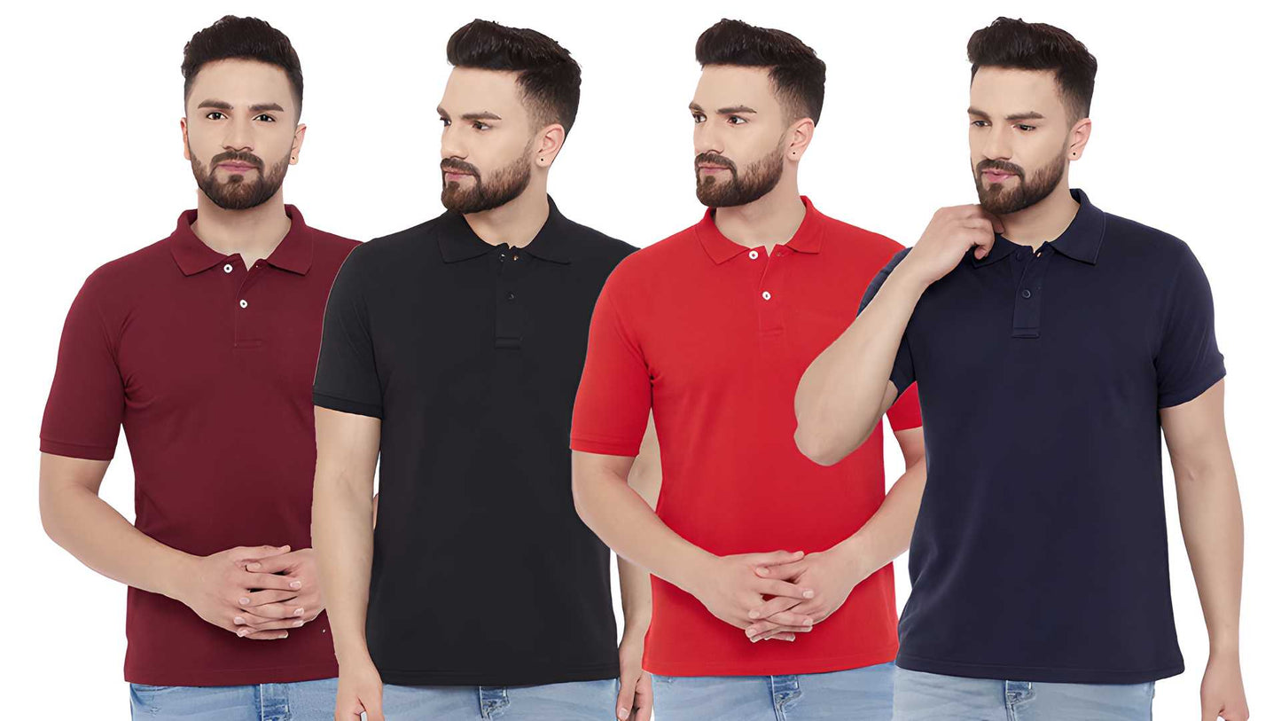 OS Cotton Blend Solid Half Sleeves Mens Polo Neck T-Shirt (Pack of 4) PRODUCT CODE (OS0005007)