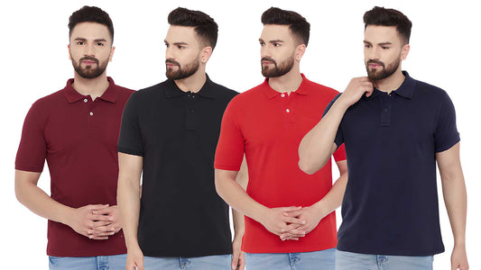 OS Cotton Blend Solid Half Sleeves Mens Polo Neck T-Shirt (Pack of 4) PRODUCT CODE (OS0005007)