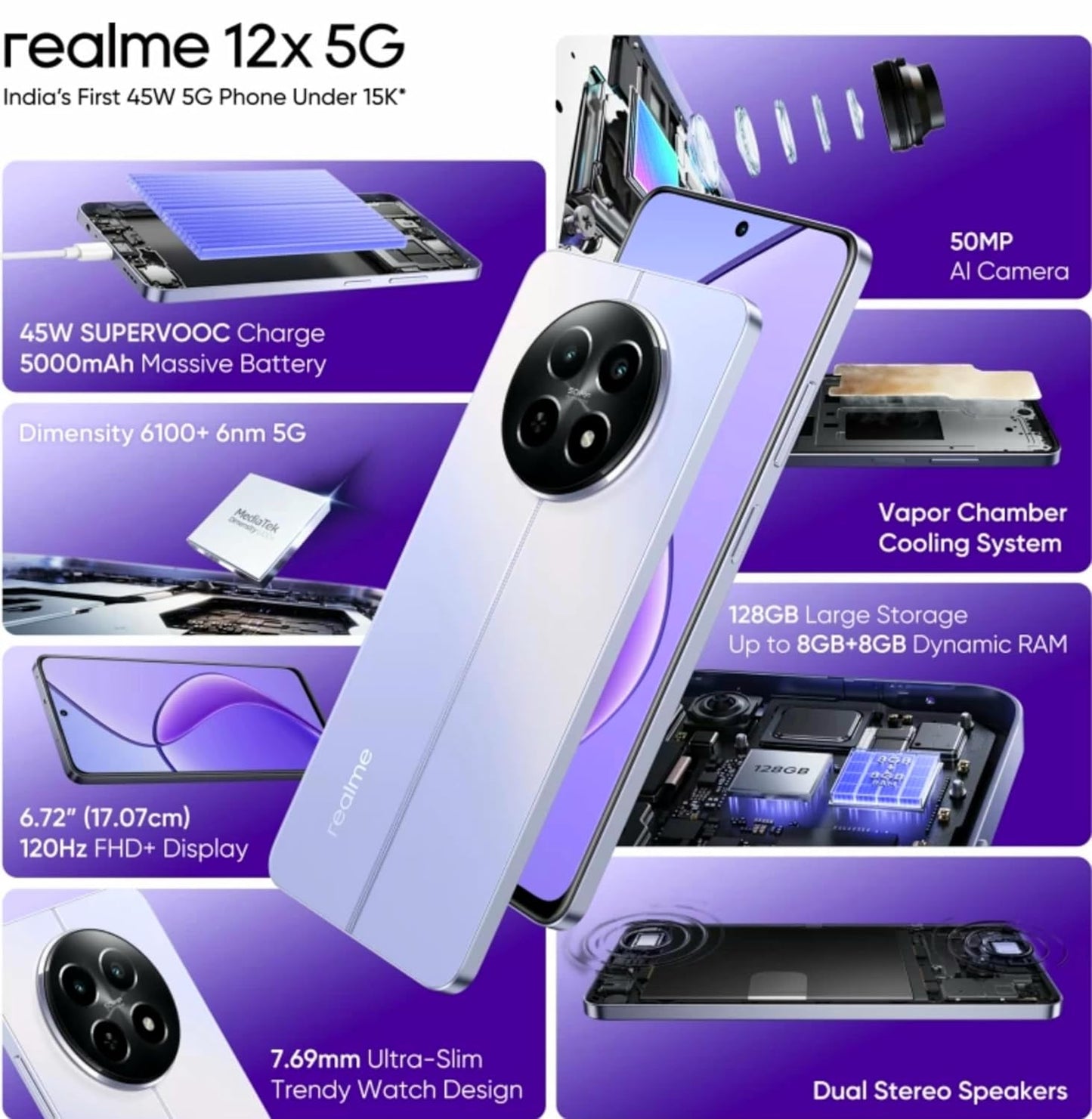 realme 12X 5G (Twilight Purple, 6GB RAM, 128GB Storage) PRODUCT CODE (OS00015006)