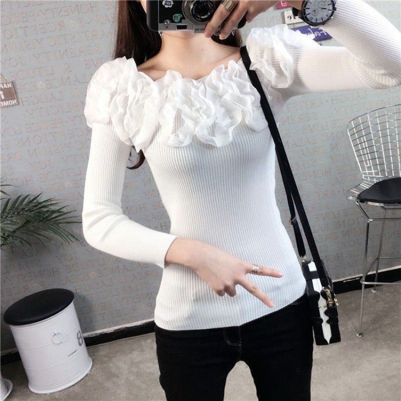 One-line Neck Strapless Short Sexy Long-sleeved Slim Knit Sweater