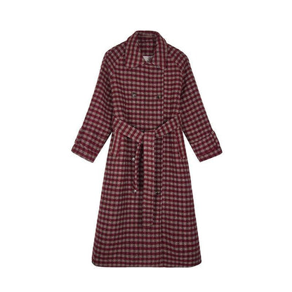 Fashion Plaid Woolen Coat Women's Mid-length Loose Waist Waist Popular