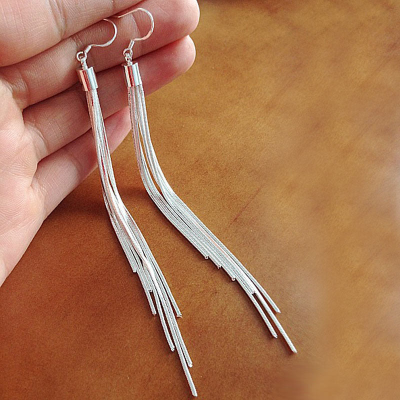 Tassel Super Long Earrings Silver-plated Six-ear Wire Female