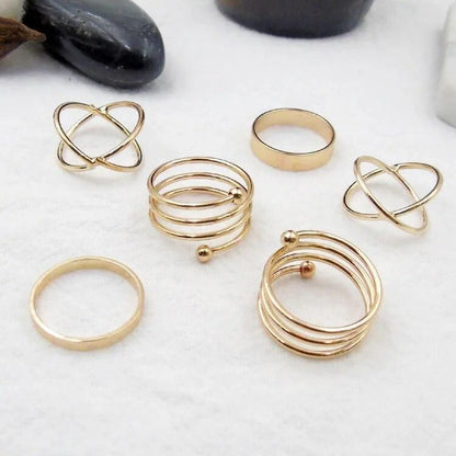 Golden Knuckle Ring Set, Trendy Korean Style Ring Set (6 Pcs) PRODUCT CODE (OS0006779)