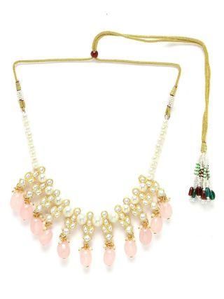 Karatcart Gold Plated Pink Tumble and Pearl Studded Kundan Necklace Set PRODUCT CODE (OS0006713)