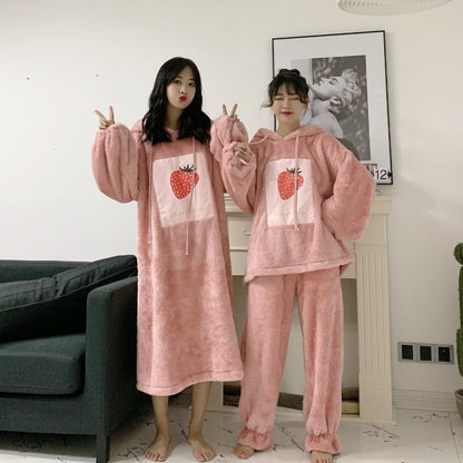 Cute Hooded Pajamas Women Fall And Winter Loose Can Be Worn Outside