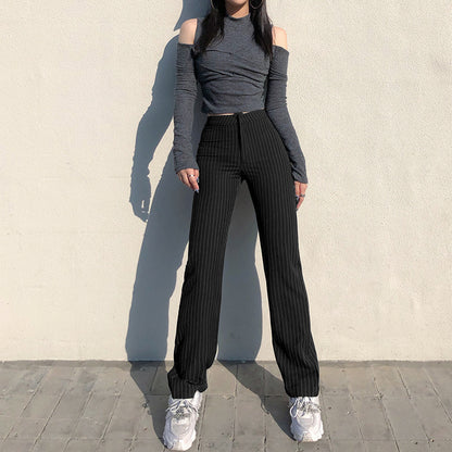 Fashion New Style Striped Suit Material Straight Leg Pants Women