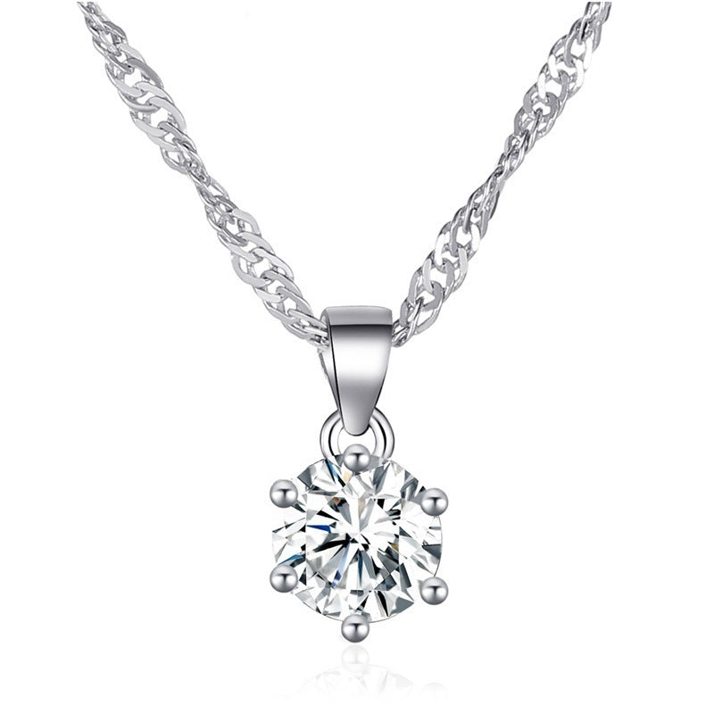 Simple Pendant Classic Six-claw Zircon Necklace Women