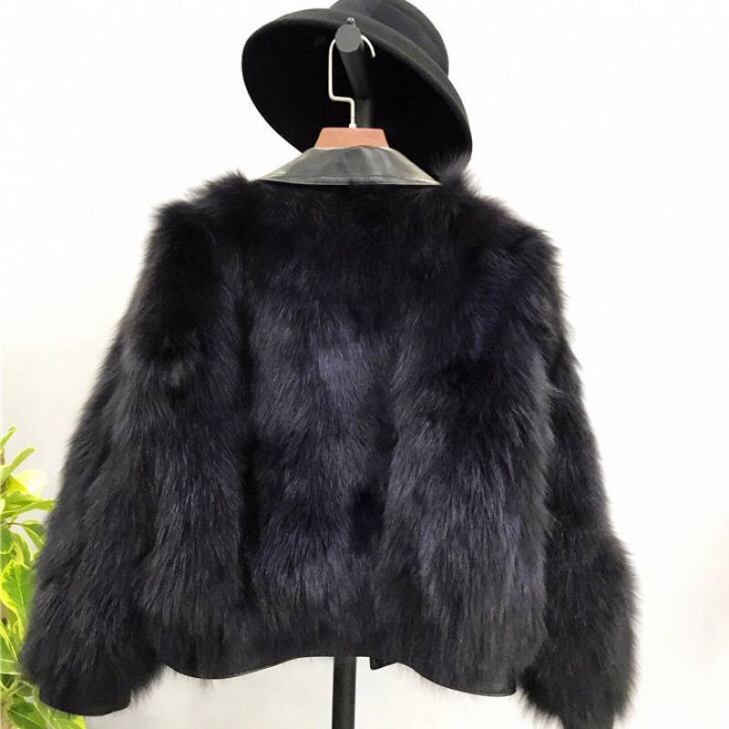 Leather Women's Motorcycle Coat Winter Faux Fox Fur Coat Slim Fit Fur One