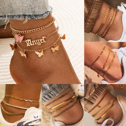 European And American Suit Simple And Sweet Butterfly Anklet Women