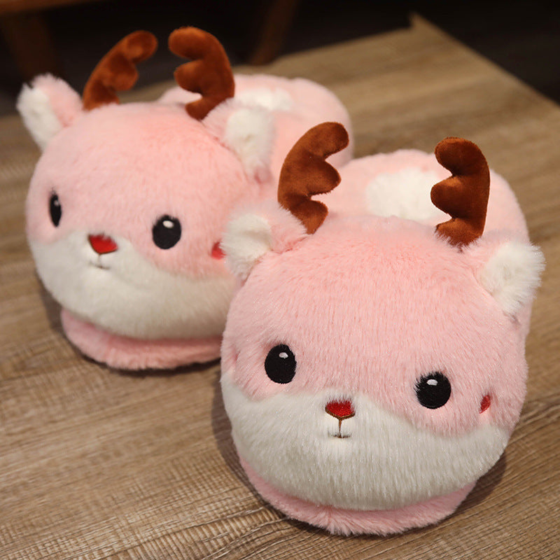 Cute Indoor Thick-soled Non-slip Plush Cartoon Couple Cotton Slippers