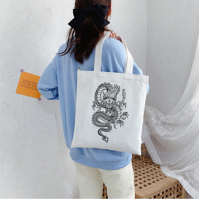 Dragon Print Canvas Bag Personality Creative One Shoulder Student Fashion