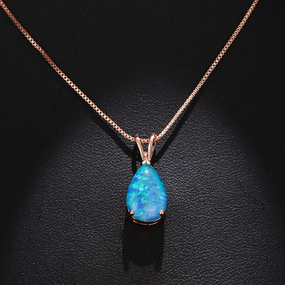 Fashion Platinum Water Drop Blue Copper Necklace Clavicle Chain Jewelry