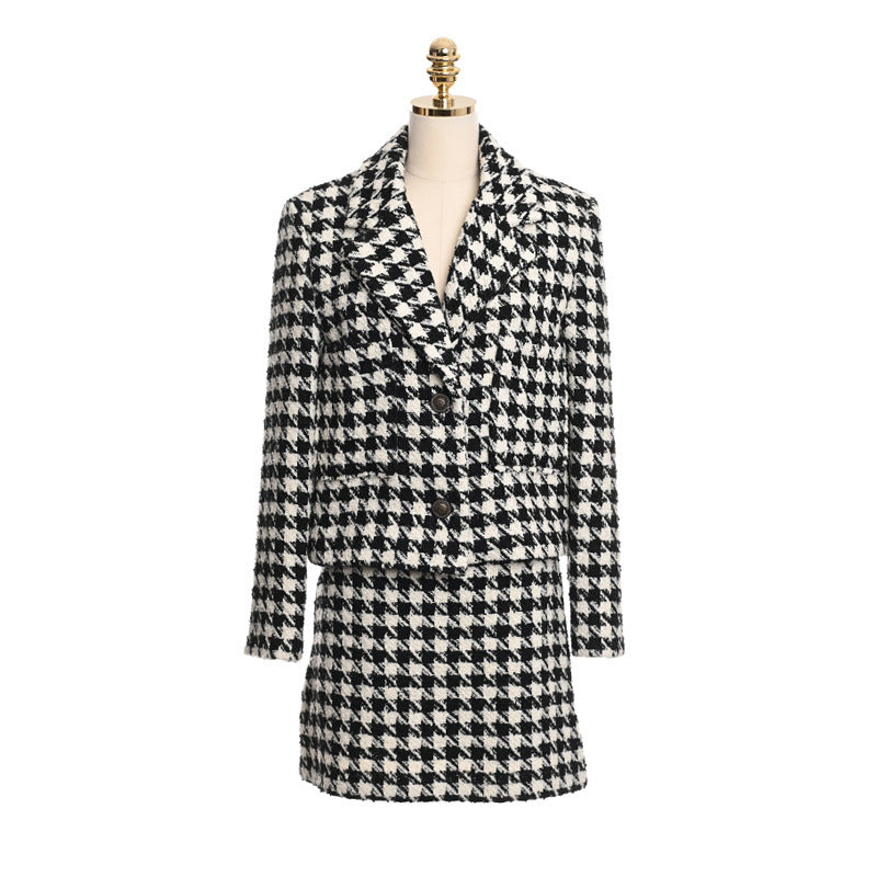 Women's Houndstooth Jacket And Skirt Suit