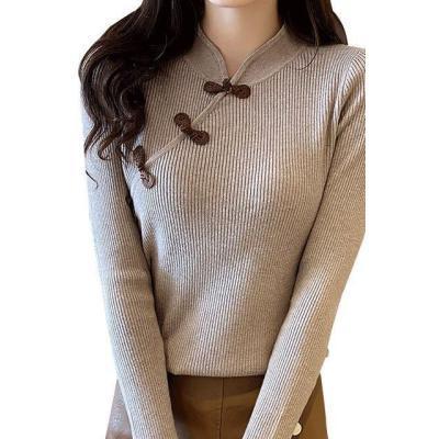 Retro Ladies Sweater Cheongsam Collar Button Slim Bottoming Shirt Top Tide