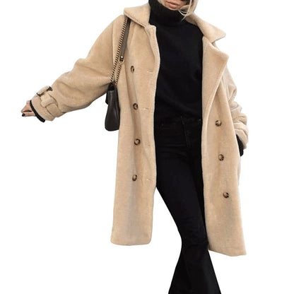 Pure Color Waist Is Thin And Long Leisure Plush Coat Apricot Noble Temperament Coat