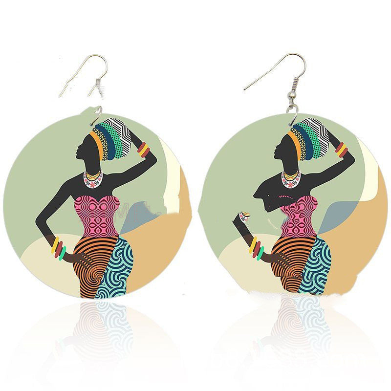 Exaggerated African Wooden Earrings Pattern Series Double-sided Printing