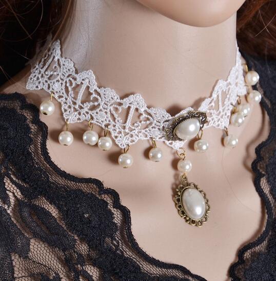 Fashion Bridal Jewelry White Lace Hanging Pearls