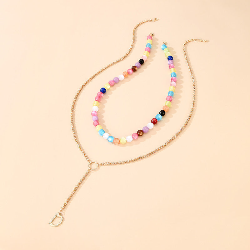 Sime Style Rainbow Round Bead Chain Necklace