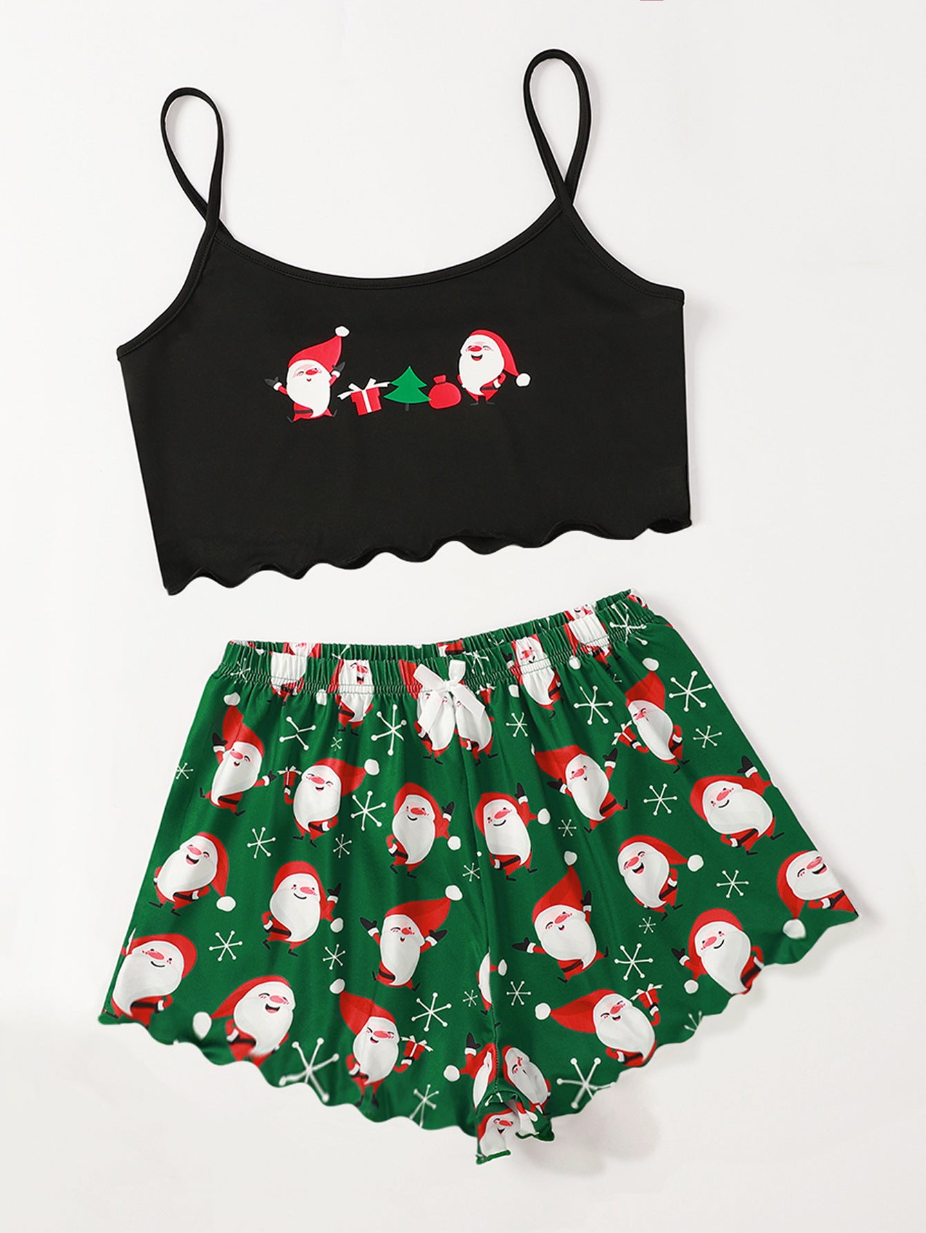 Christmas Print Suspender Top And Home Service Suit