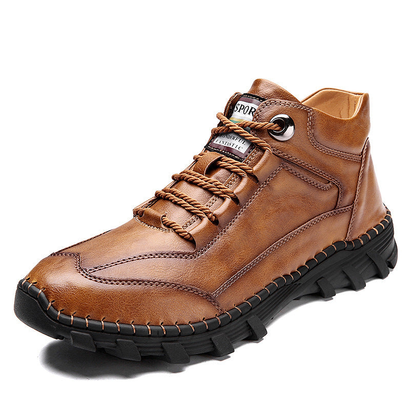 Hand-stitched Men's Casual Shoes With Velvet Warm Leather Boots