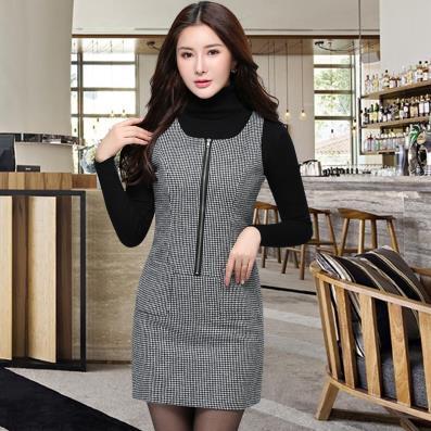 Double Layer Lining Thick Houndstooth Woolen Waistcoat Skirt