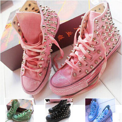 Korean Style Rivet Shoes Distressed High-top Sneakers For Female Students