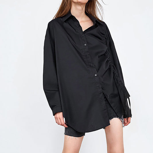 Women's Niche Drawstring Irregular Cardigan Shirt