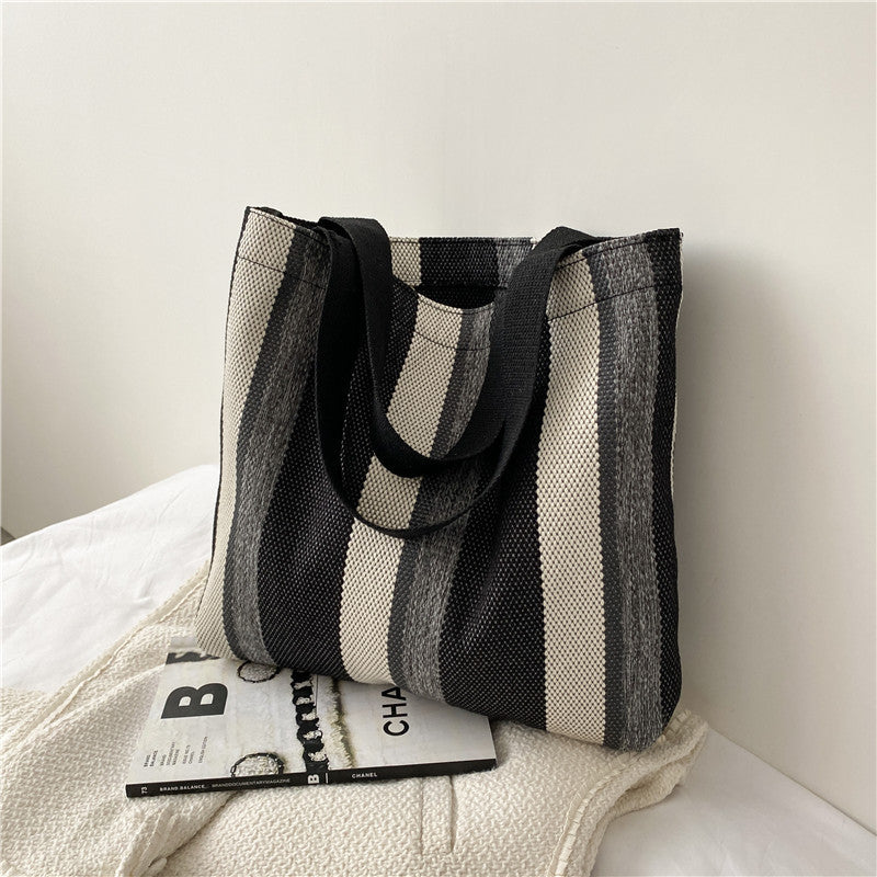 Fashion Simple Retro Striped Canvas Shoulder Bag