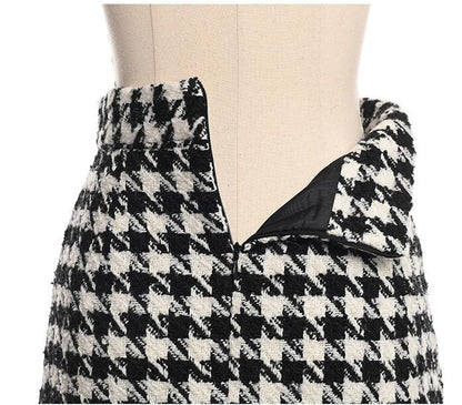 Women's Houndstooth Jacket And Skirt Suit