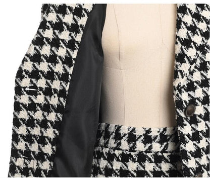 Women's Houndstooth Jacket And Skirt Suit