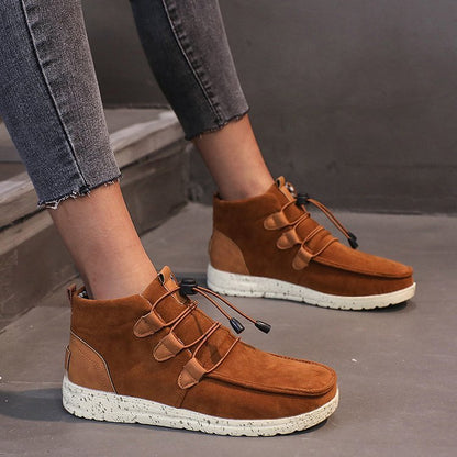 New Casual High-top Round Toe Solid Color Flat Large Size Shoes