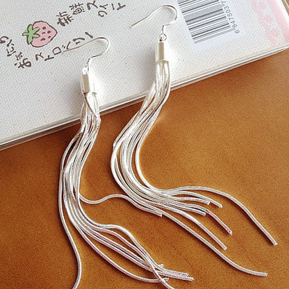 Tassel Super Long Earrings Silver-plated Six-ear Wire Female