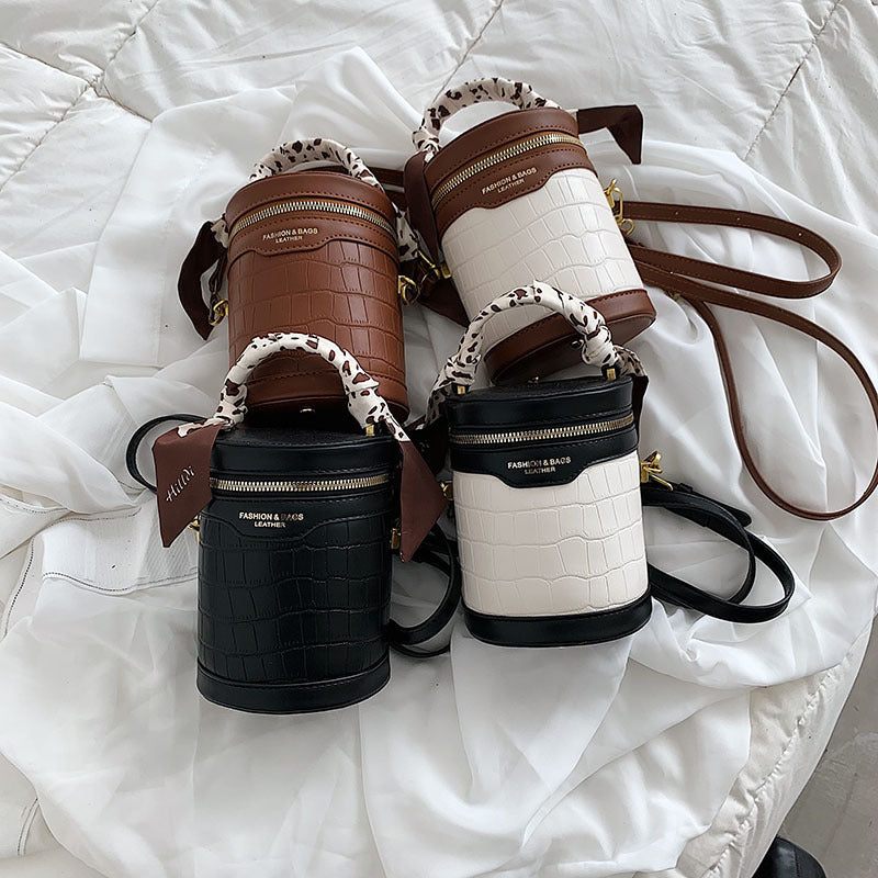 Zip Bucket Bag Stone Pattern Tote