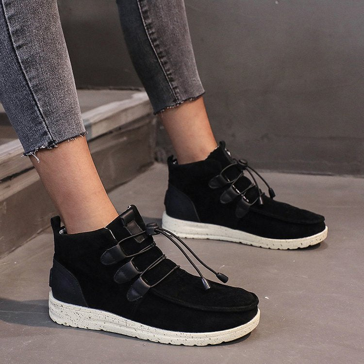 New Casual High-top Round Toe Solid Color Flat Large Size Shoes