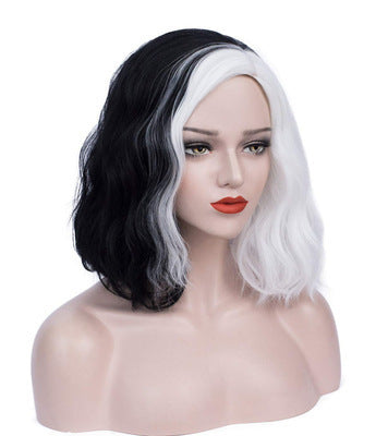 Black And White Medium Long Curly Wig