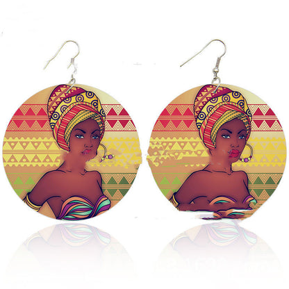 Exaggerated African Wooden Earrings Pattern Series Double-sided Printing