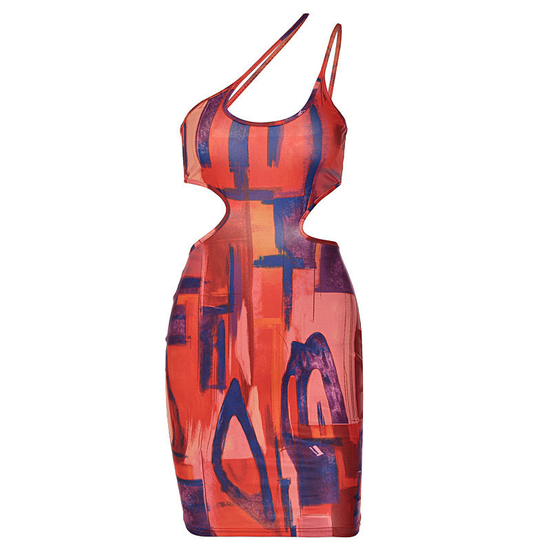 Digital Printed Sexy Sling Bag Hip Dress