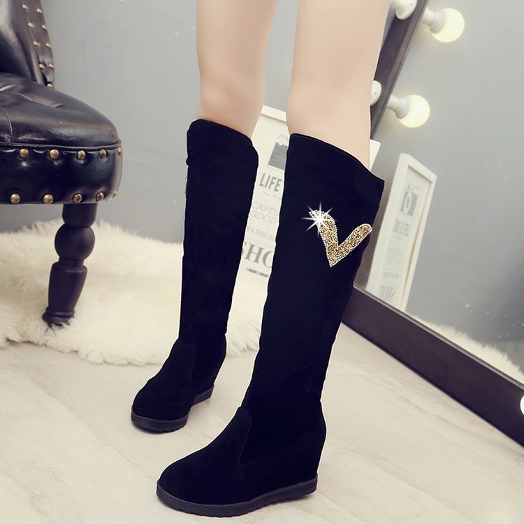 Inner Heightening Sleeve Women's Boots With Rhinestone Decoration