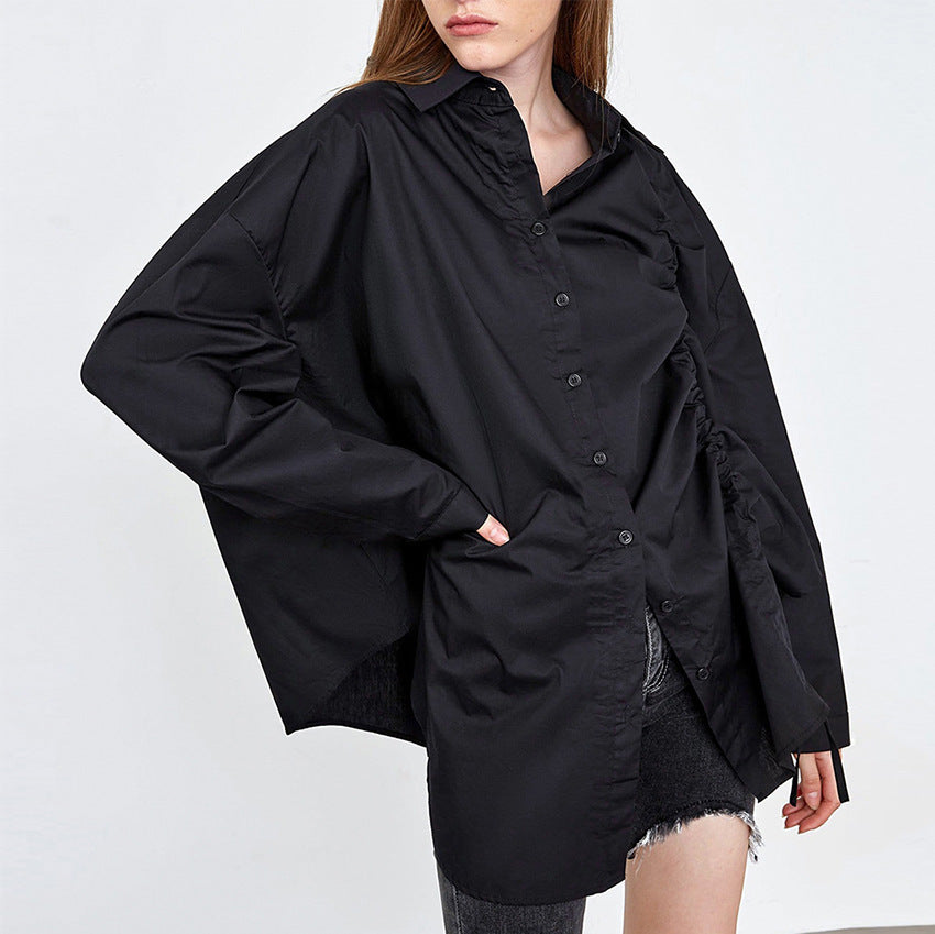 Women's Niche Drawstring Irregular Cardigan Shirt